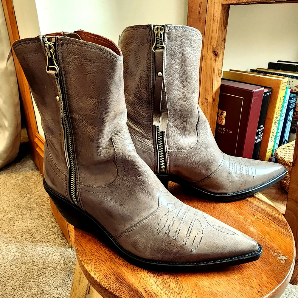 A.S. 98 Crystal Charlie Taupe Leather Western Ankle Boots - Picture 3 of 6